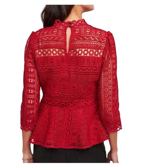 Moulinette Soeurs Anthropologie Tamera Red Lace Blouse Size 10 - Picture 4 of 14